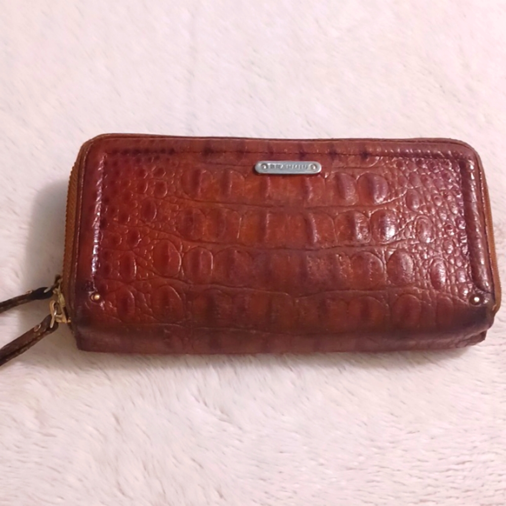 Brahmin Wallet Suri Dark Rum Melbourne Croc Embossed Leather Zip Around